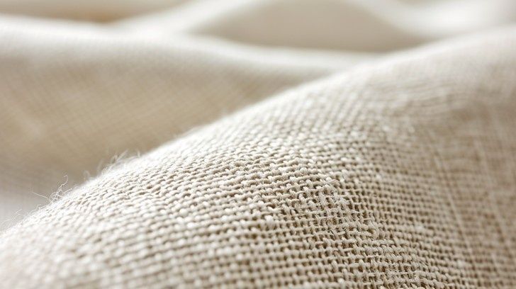 Close-up view of the woven texture of natural linen fabric
